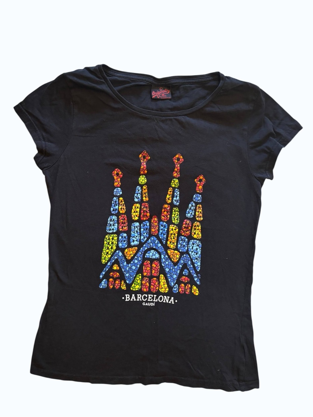 Barcelona Gaudí Mosaic Graphic Black Tee Large Top Sagrada Família from Spain